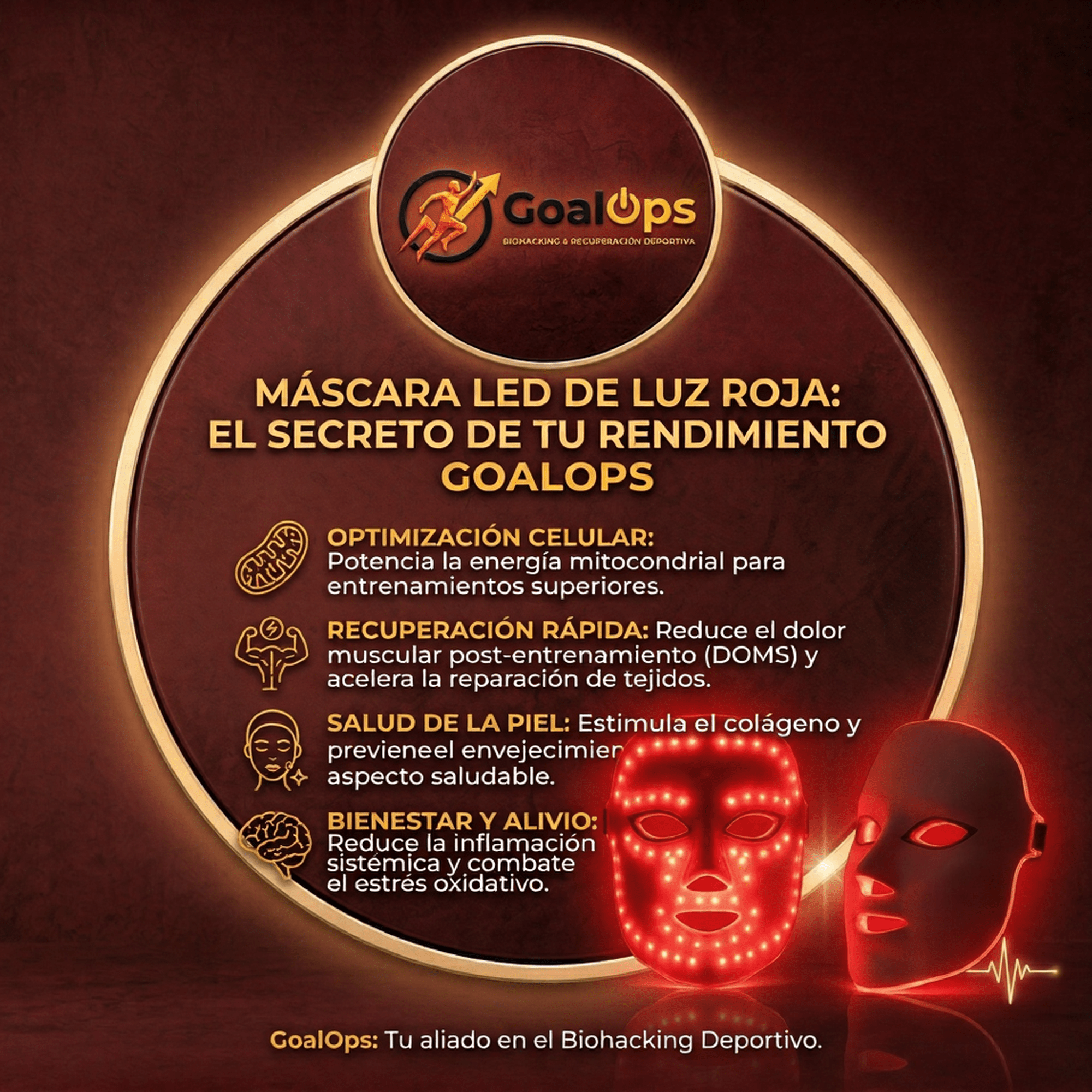 Máscara de Fototerapia LED Goal0ps | Para Recuperación Celular y Cuidado Facial