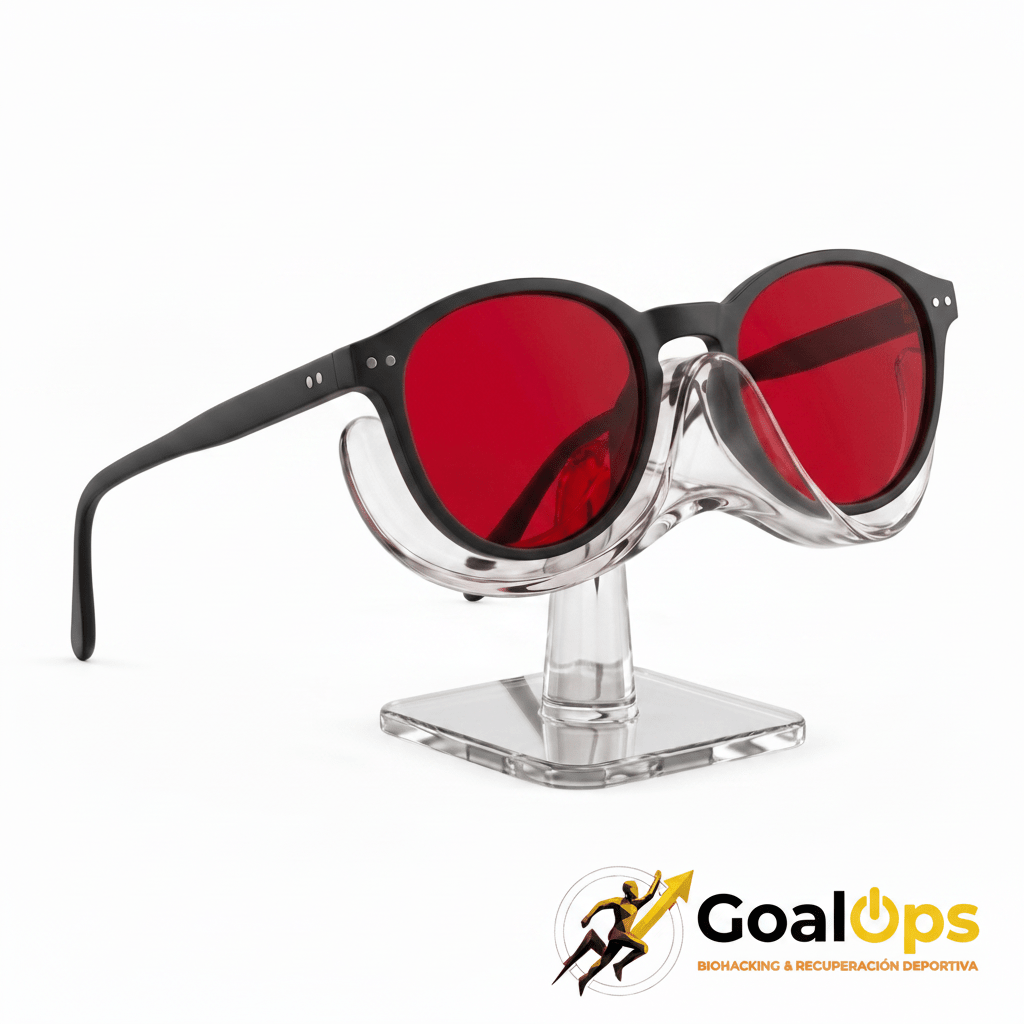 Gafas rojas con logo GoalOps definido
